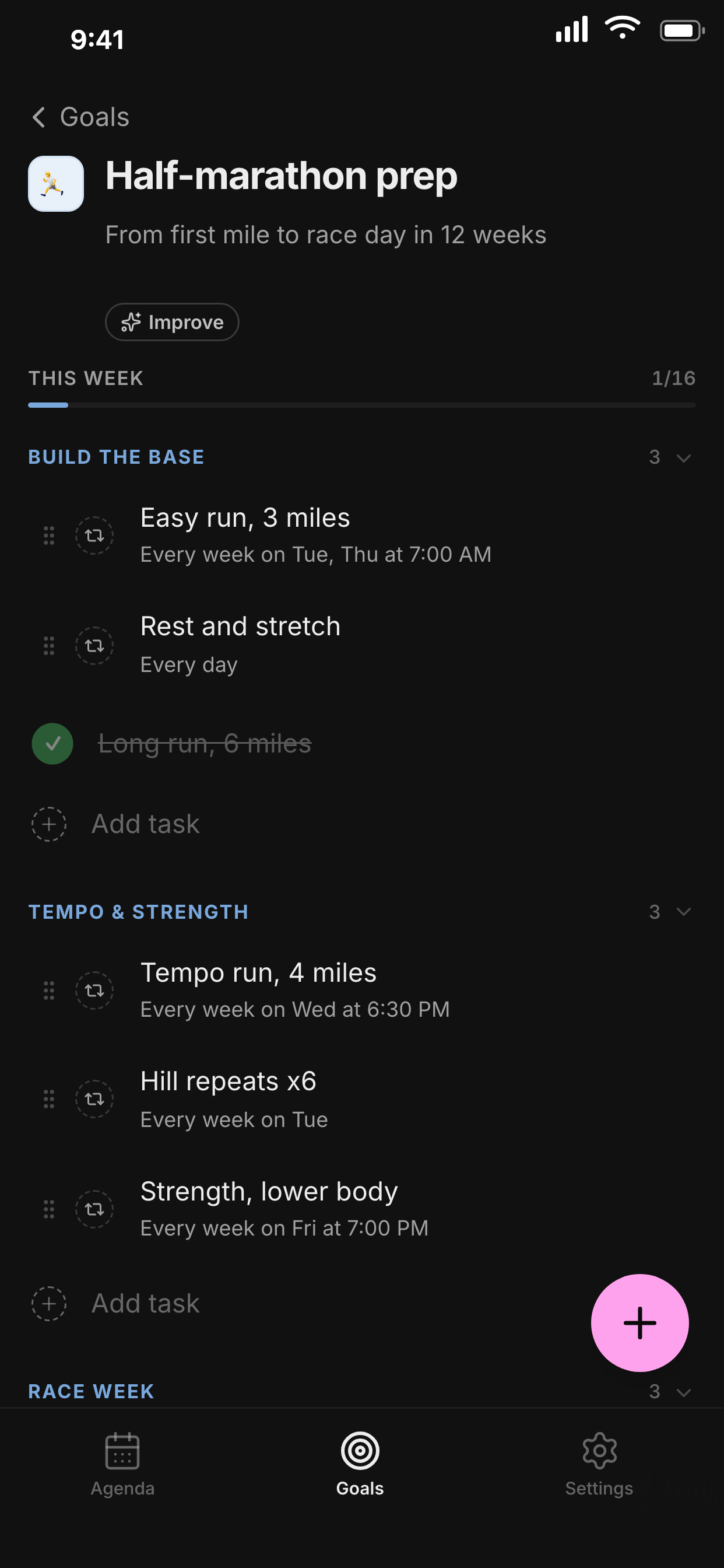 Salta goal: a half-marathon broken into sections and daily tasks