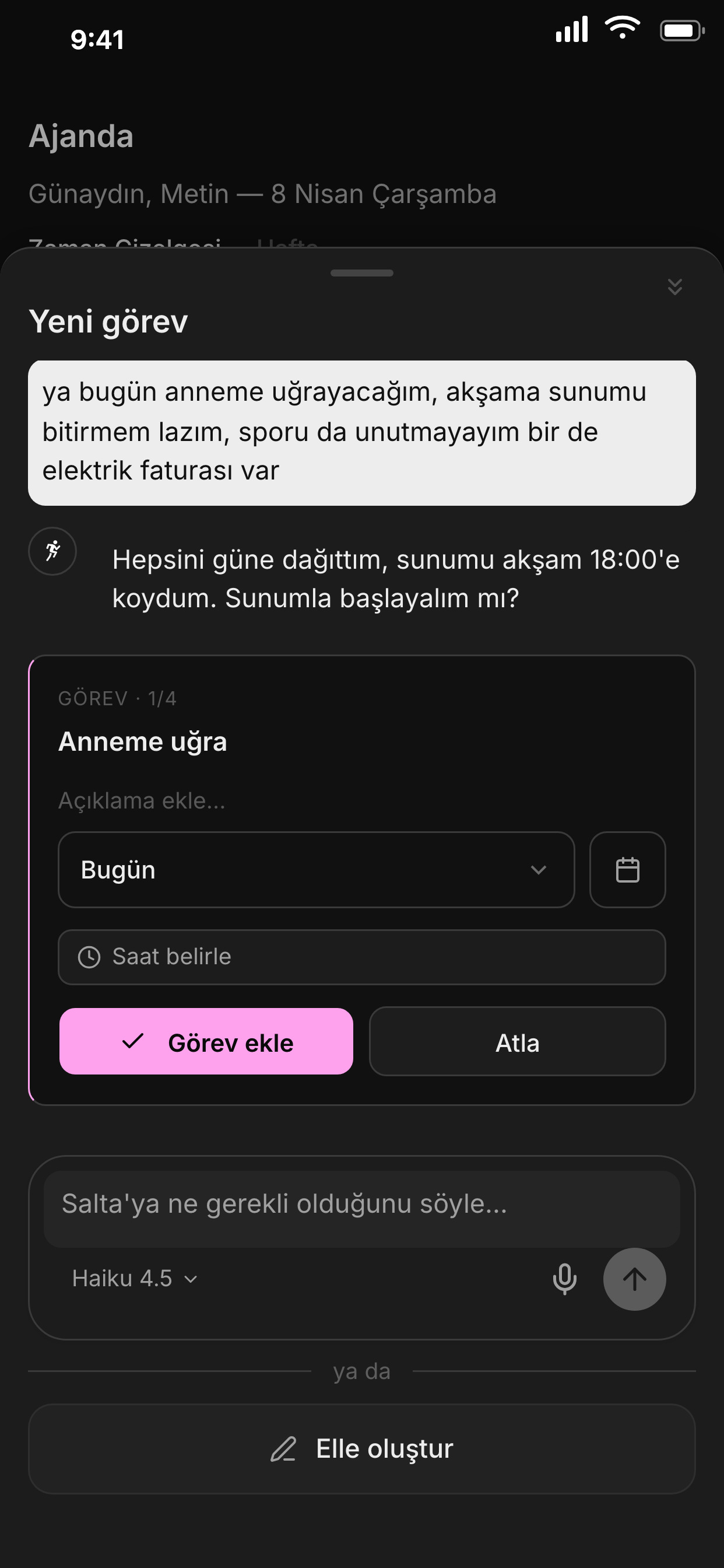 Salta sohbet: aklındakiler, onayladığın düzenlenebilir görev kartlarına dönüşür