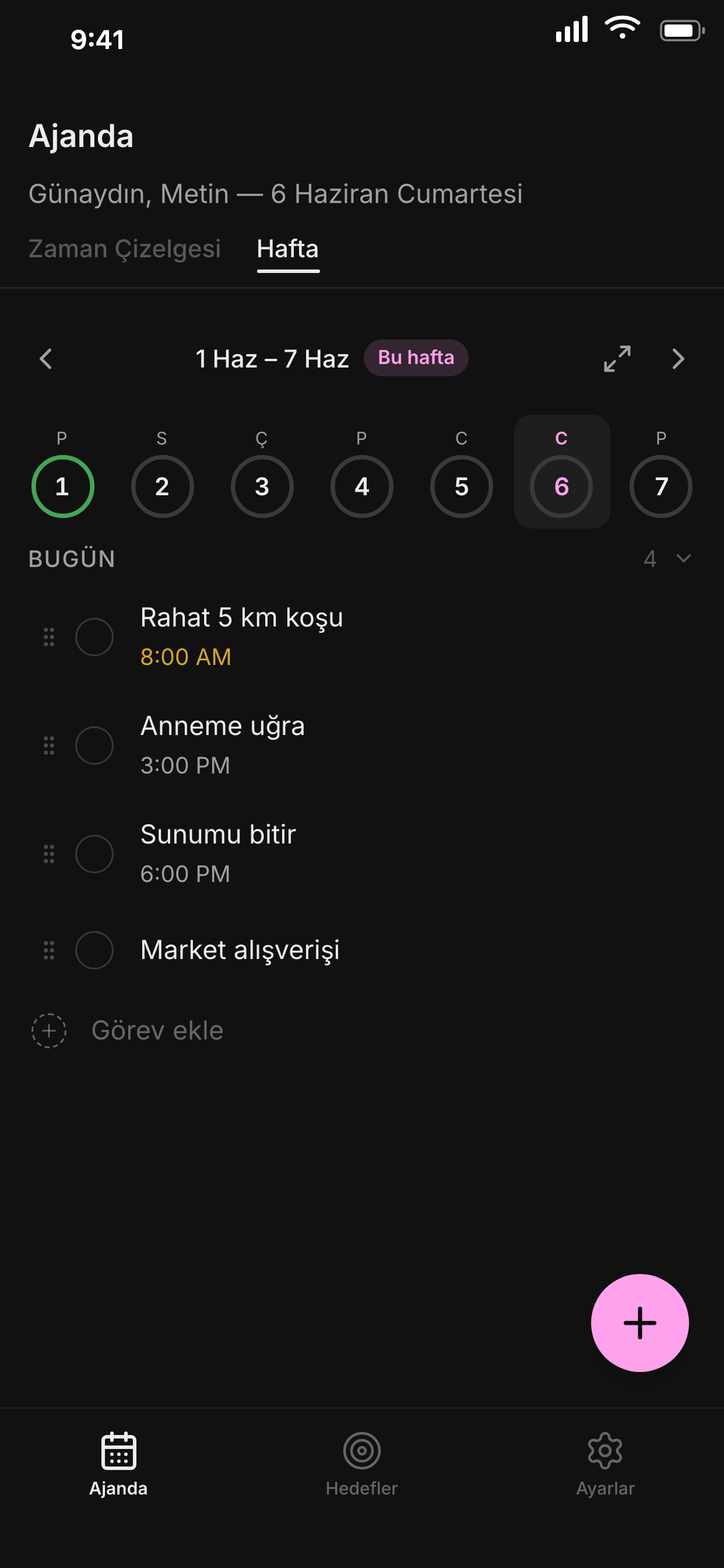 Salta haftalık görünüm: bugünün görevleriyle hafta